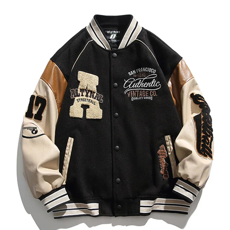 Streetwear Vintage Patchwork Baseball Bomber Student Style Jacket Men Collage Jacket Men American Vintage Jacket