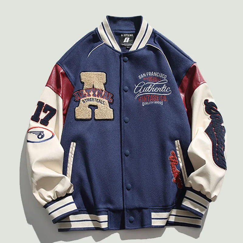 Streetwear Vintage Patchwork Baseball Bomber Student Style Jacket Men Collage Jacket Men American Vintage Jacket