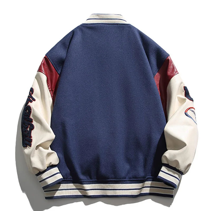 Streetwear Vintage Patchwork Baseball Bomber Student Style Jacket Men Collage Jacket Men American Vintage Jacket